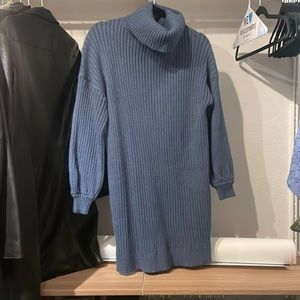 Blue turtleneck sweater dress
